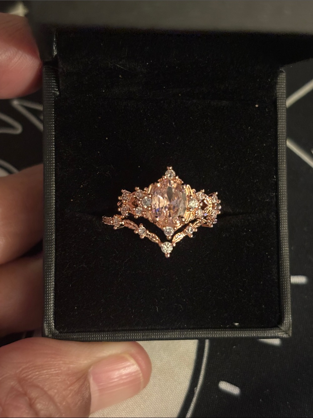 Rose Gold Marquise Crown Ring with Sparkling Accents - Women Jewelry